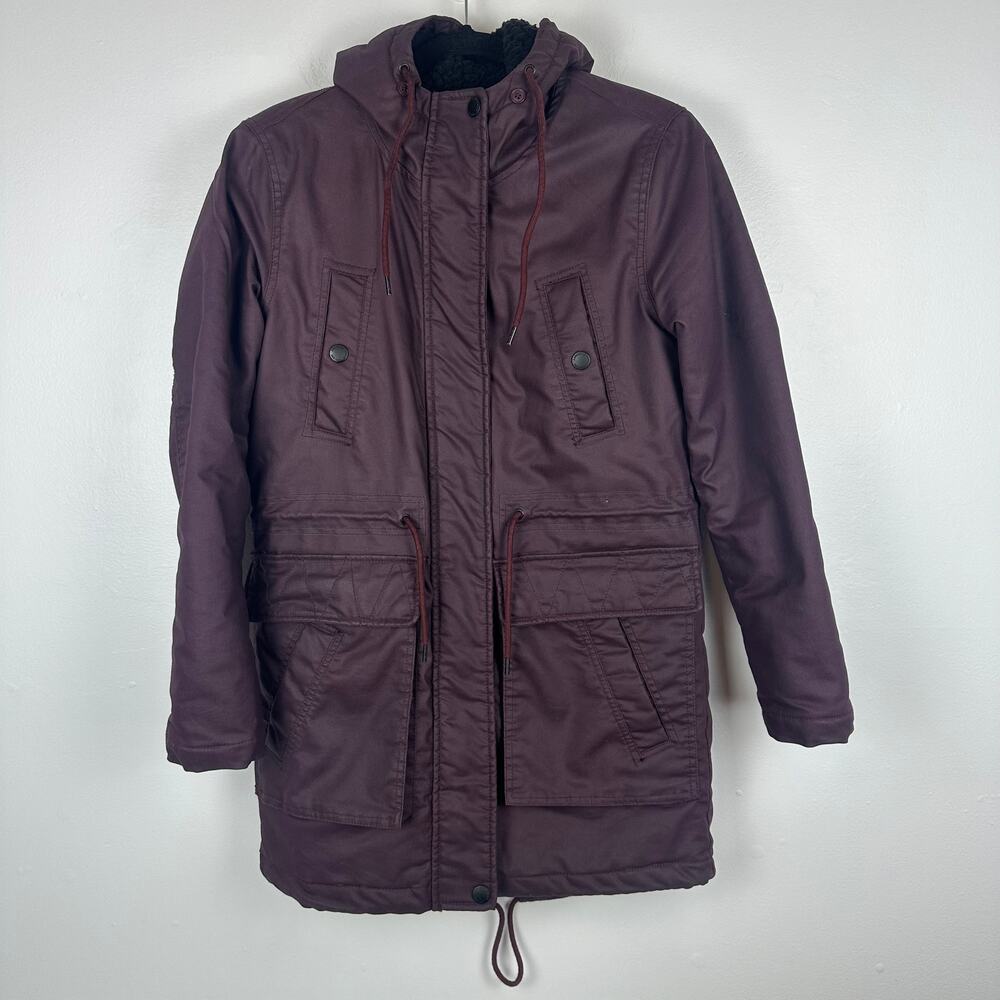 American Eagle Outfitters Womens Sherpa Lined Hooded Purple Parka Jacket XXS